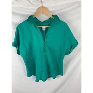 Chicos Linen Blend Popover Blouse Green Size 2P / 12/14P